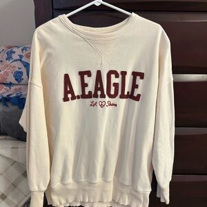American Eagle Outfitters Cream and Red Crew Neck Sweater